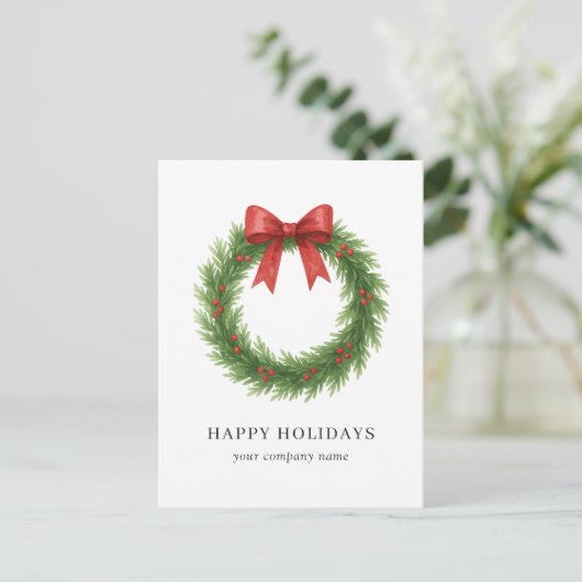 Waterverf Krans Modern Business Christmas Feestdagenkaart (Staand voorkant)