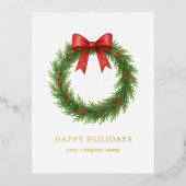 Waterverf Krans Modern Business Christmas Folie Feestdagen Briefkaart (Voorkant)