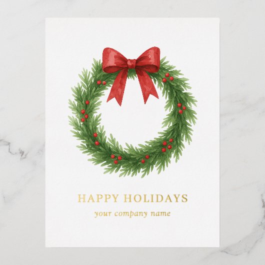 Waterverf Krans Modern Business Christmas Folie Feestdagen Briefkaart (Voorkant)