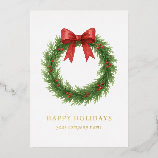 Waterverf Krans Modern Business Christmas Folie Feestdagenkaart (Voorkant)