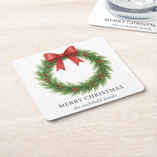 Waterverf Krans Moderne Kerst Kartonnen Onderzetters (Schuin)