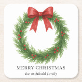 Waterverf Krans Moderne Kerst Kartonnen Onderzetters (Voorkant)