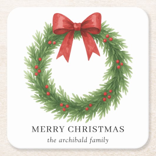 Waterverf Krans Moderne Kerst Kartonnen Onderzetters (Voorkant)
