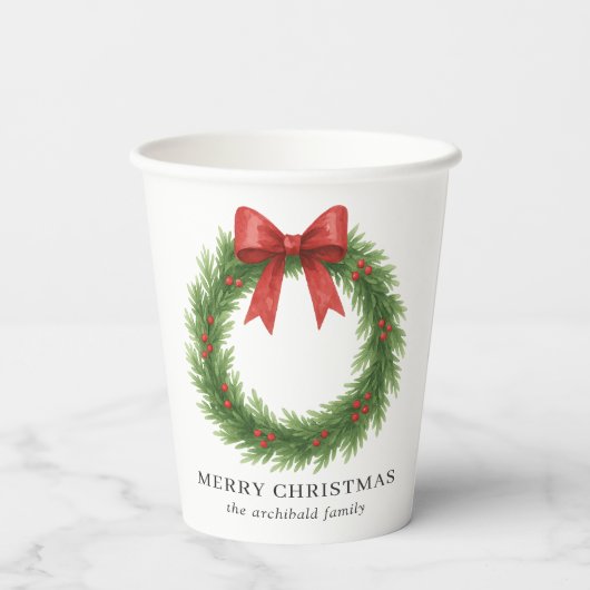 Waterverf Krans Moderne Kerst Papieren Bekers (Achterkant)