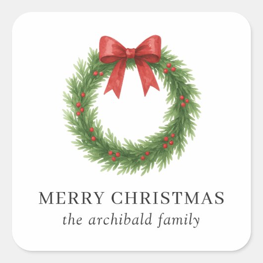 Waterverf Krans Moderne Kerst Vierkante Sticker (Voorkant)