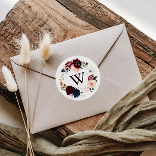 Waterverf krans monogram bruiloft envelop afdichti ronde sticker
