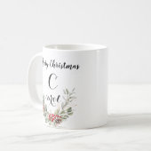 Waterverf Krans Monogram en Kerstscript Koffiemok (Voorkant links)