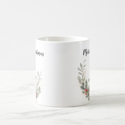 Waterverf Krans Monogram en Kerstscript Koffiemok (Center)