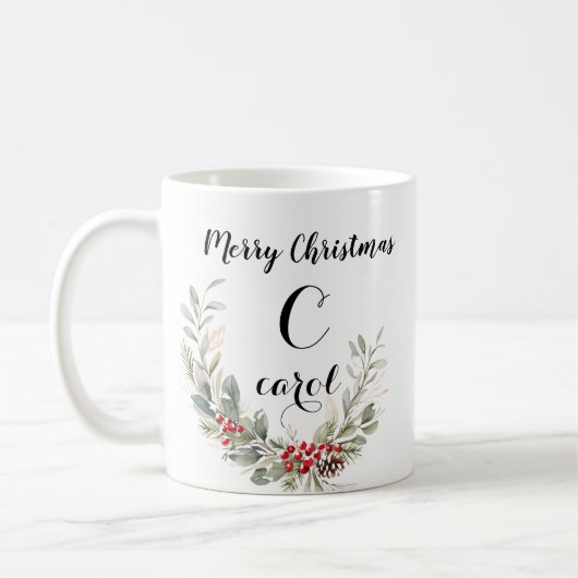 Waterverf Krans Monogram en Kerstscript Koffiemok (Links)