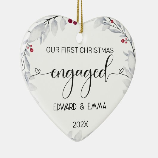 Waterverf krans onze eerste kerst verloofd keramisch ornament (Rechts)