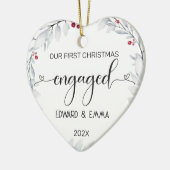 Waterverf krans onze eerste kerst verloofd keramisch ornament (Links)