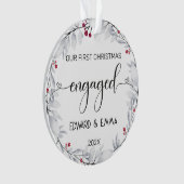 Waterverf krans onze eerste kerst verloofd ornament (voorkant)