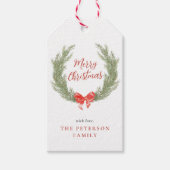 Waterverf Krans Red Bow Holiday Gift Cadeaulabel (Voorkant)