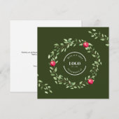 Waterverf Krans Rode ballen Custom logo Holiday Feestdagenkaart (Voorkant / Achterkant)