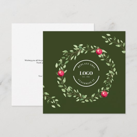 Waterverf Krans Rode ballen Custom logo Holiday Feestdagenkaart (Voorkant / Achterkant)