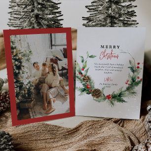 Waterverf Krans Rode Bessen Foto Kerst Feestdagenkaart