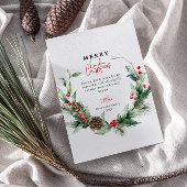 Waterverf krans rode bessen vrolijk kerstfeest feestdagenkaart