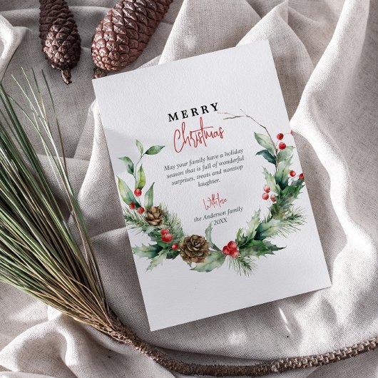 Waterverf krans rode bessen vrolijk kerstfeest feestdagenkaart