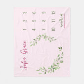 Waterverf krans roze baby meisje aangepaste mijlpa fleece deken (Voorkant)