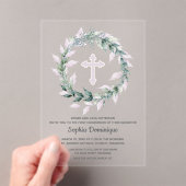 Waterverf Krans Roze Kruis Eerste Communie Acryl Uitnodigingen (Insitu (Draagbaar))