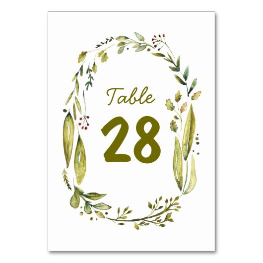 Waterverf krans rustieke bruiloft tafel nummers kaart (Achterkant)