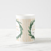 Waterverf krans + streep kerstcadeau porselein kop (Voorkant)