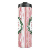 Waterverf krans + streep kerstcadeau thermosbeker (Voorkant)