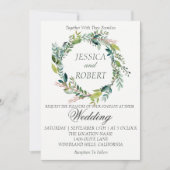 Waterverf krans tuin bruiloft uitnodiging (Voorkant)