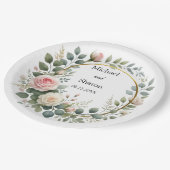 Waterverf Krans van Zachte Roze en Witte Rozen Papieren Bordje (Gekanteld)