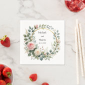 Waterverf Krans van Zachte Roze en Witte Rozen Servet (Insitu)