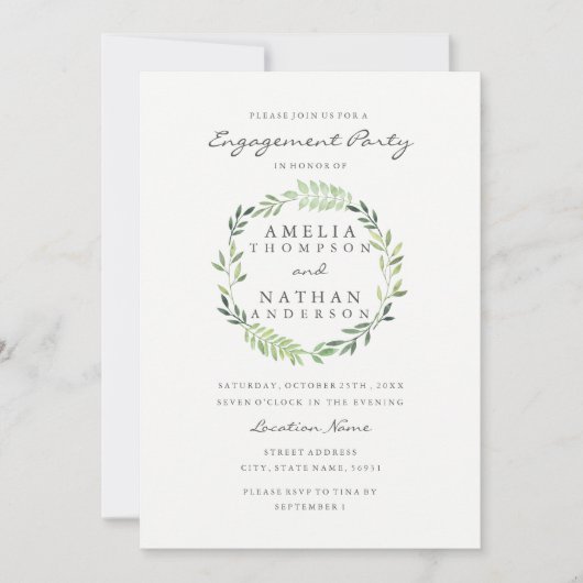 Waterverf krans verloving feestuitnodiging kaart (Voorkant)