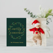 Waterverf Krans Vrolijk Kerstfeest Baby Foto Folie Feestdagenkaart (Staand Voorkant)