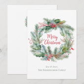 Waterverf krans Vrolijk Kerstfeest gepersonaliseer Feestdagenkaart (Voorkant / Achterkant)