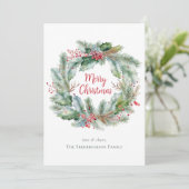 Waterverf krans Vrolijk Kerstfeest gepersonaliseer Feestdagenkaart (Staand voorkant)