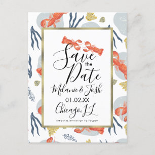 Waterverf Kreeft Bloemensave the Date Briefkaart