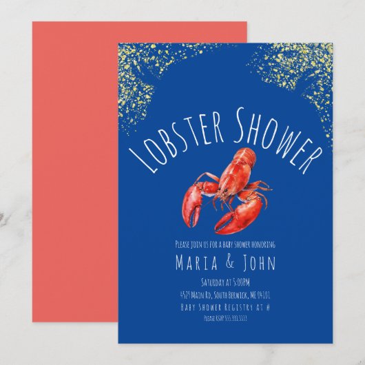 Waterverf kreeft partij Baby shower blauw goud Kaart (Voorkant / Achterkant)