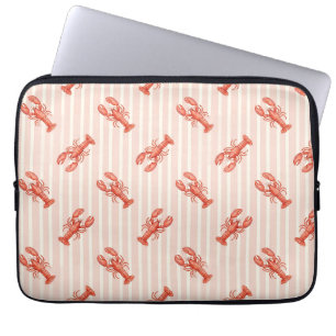 Waterverf Kreeft Patroon op Zachte Roze Strepen Laptop Sleeve