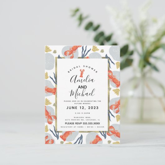 Waterverf Kreeft Schaaldier Bruidsdouche  Briefkaart (Staand voorkant)