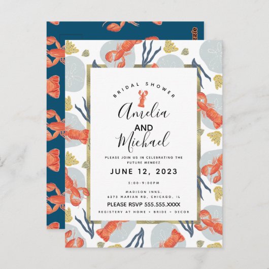 Waterverf Kreeft Schaaldier Bruidsdouche  Briefkaart (Voorkant / Achterkant)