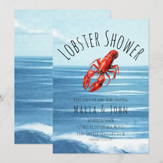 Waterverf kreeft strand blauw feest Baby shower Kaart (Voorkant / Achterkant)