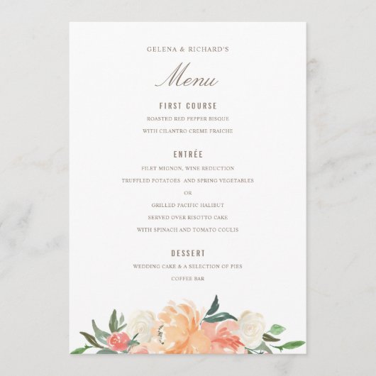 Waterverf Kreukkleur voor vloeiend perzik Menu (Voorkant)