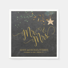 Waterverf krijtbord mr en mevrouw script bruiloft servetten