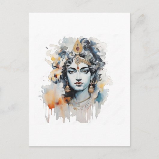 Waterverf Krishna Schilderen Briefkaart (Voorkant)