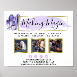 Waterverf Kristallen & Gouden Geometrisch Logo Pro Poster