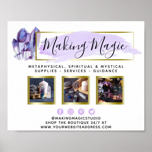 Waterverf Kristallen & Gouden Geometrisch Logo Pro Poster (Voorkant)