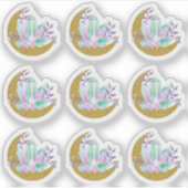 Waterverf Kristallen & Gouden Glittersikkelmaan Sticker (Voorkant)