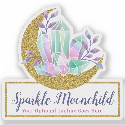 Waterverf kristallen & gouden halve maan Logo naam Sticker (Voorkant)