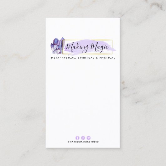 Waterverf kristallen & gouden oorbel sieraden disp visitekaartje (Voorkant)