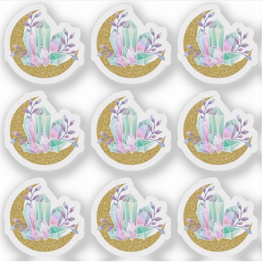 Waterverf kristallen & gouden sprankelende maansik sticker (Voorkant)