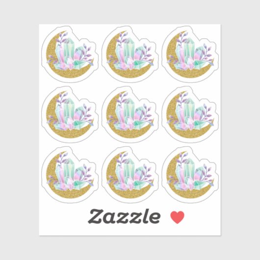 Waterverf kristallen & gouden sprankelende maansik sticker (Vel)